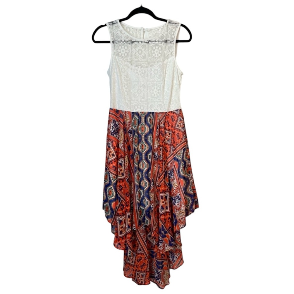 Bisou Bisou Lace Aztec Skirt High Low Boho Sleeveless Dress